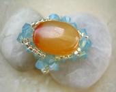 Caramel Carnelian and Blue Opal Swarovski Crystal Ring